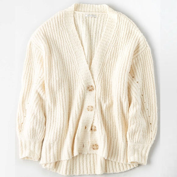American Eagle Outfitters Sweaters - American Eagle Cream chenille button front cardigan sweater NWOT Large